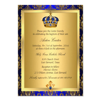 Prince Royal Blue Regal Crown Baptism Invite