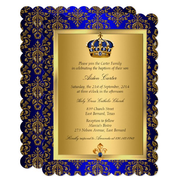 Prince Royal Blue Regal Crown Baptism Invite