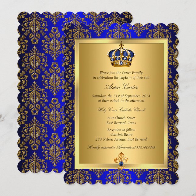 Prince Royal Blue Regal Crown Baptism Invite (Front/Back)