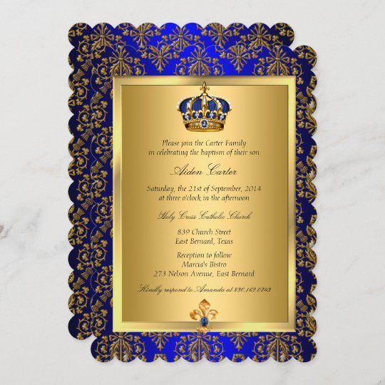 Prince Royal Blue Regal Crown Baptism Invite