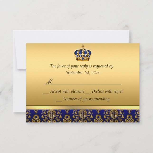 Prince Royal Blue Regal Crown Baptism RSVP (Front)