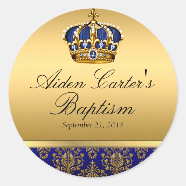 Prince Royal Blue Regal Crown Baptism Sticker (Front)