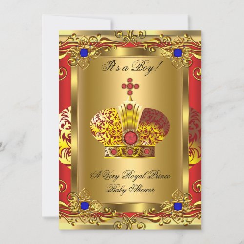 Prince Royal Blue Regal Red Boy Baby Shower Gold A Invitation