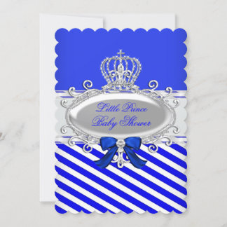 Prince Royal Boy Baby Shower Blue White Stripe Invitation