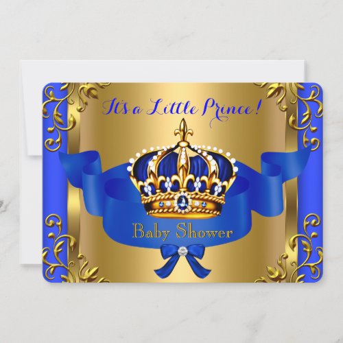 Prince Royal Couples Baby Shower Boy Blue Gold Invitation