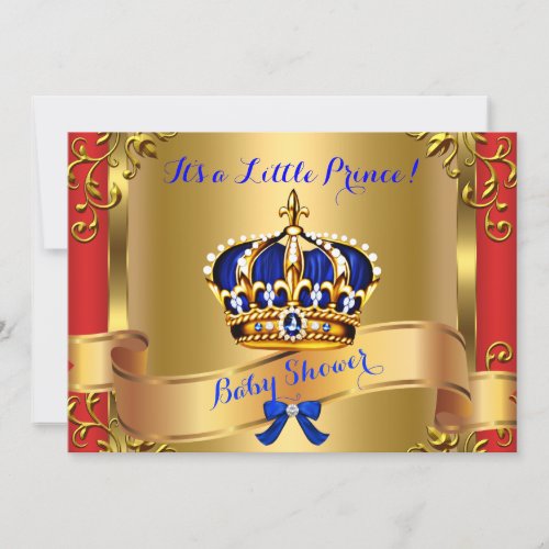 Prince Royal Couples Baby Shower Boy Red Blue Gold Invitation