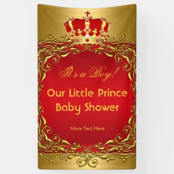 Prince Royal Gold Red Crown Baby Shower Boy Banner by VintageBabyShop at Zazzle