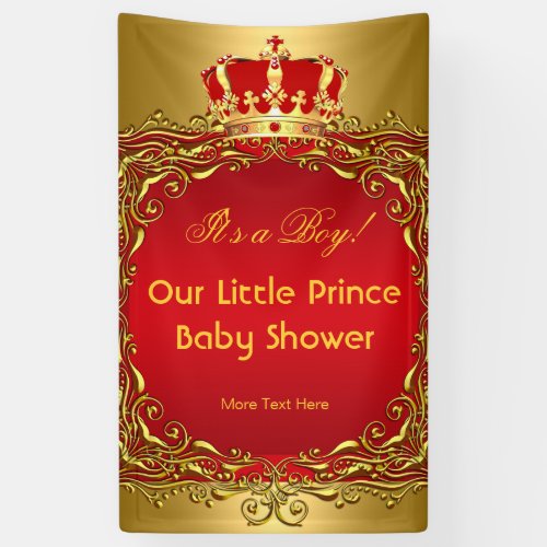 Prince Royal Gold Red Crown Baby Shower Boy Banner