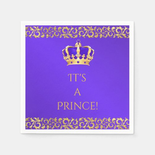 Prince Royal Purple  Gold Crown Paper Napkins