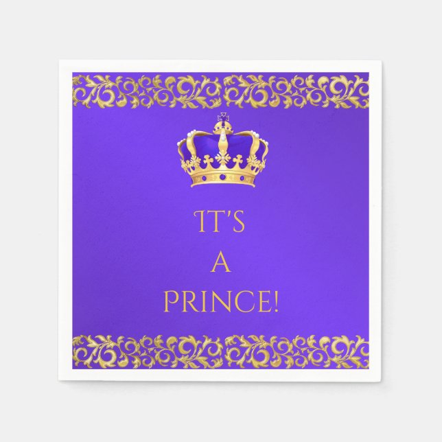 Prince Royal Purple & Gold Crown Paper Napkins (Front)