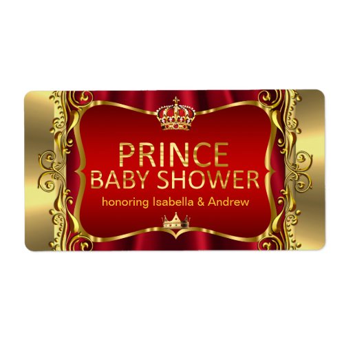 Prince Royal Red Baby Shower Gold Boy Label