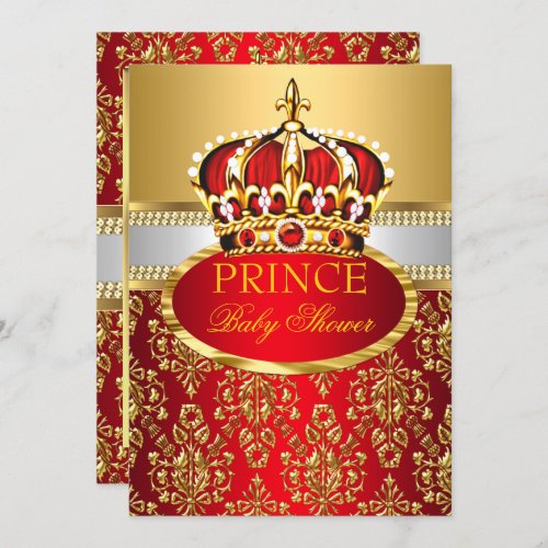 Prince Royal Red Crown Baby Shower Invitation