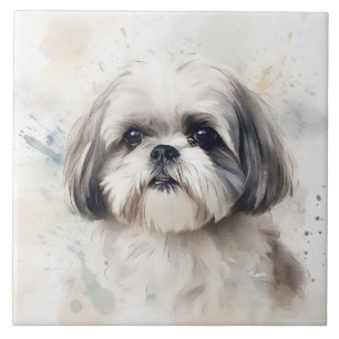 Prince Shih Tzu dog, Watercolor pet Ceramic Tile