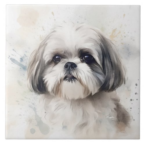Prince Shih Tzu dog Watercolor pet Ceramic Tile