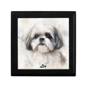 Prince Shih Tzu, Watercolor Art, Custom Name Gift Box