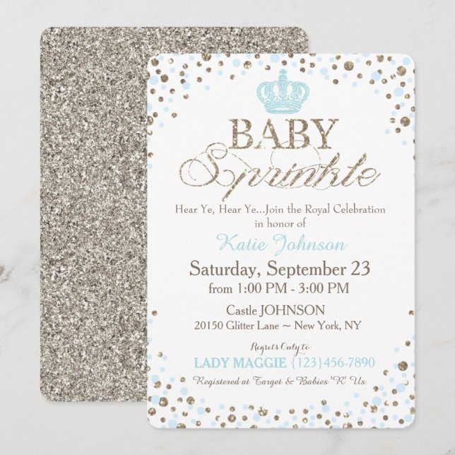 Prince Silver Glitter Sprinkle Baby Shower Invitation (Front/Back)