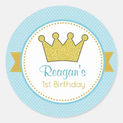 Prince Stickers _ Glitter Gold Crown in Blue