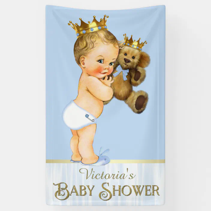 Teddby Bear Prince Baby Shower Banner Teddy Bear Welcome Baby Banner