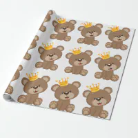 Vintage Chic Teddy Bear with Balloon Greenery Gold Wrapping Paper