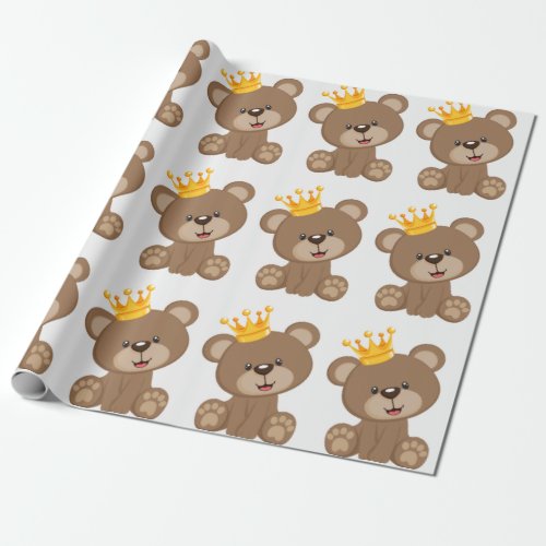 Prince Teddy Bear Boy Baby Shower Wrapping Paper