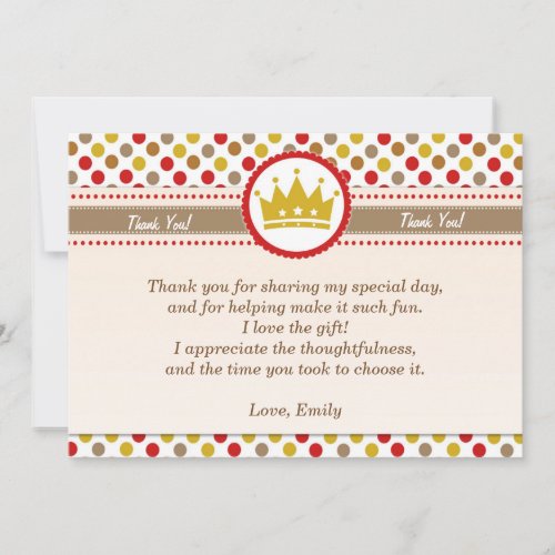 Prince Thank You Card Red Gold