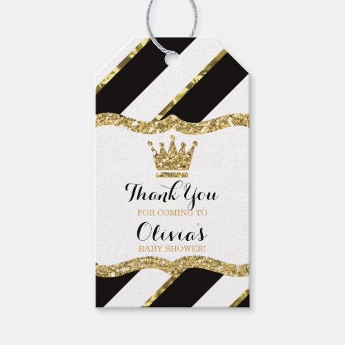 Prince Thank You Tag Black Faux Glitter Crown Gift Tags
