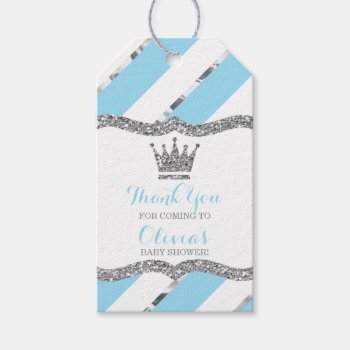 Prince Thank You Tag  Blue  Faux Glitter  Crown Gift Tags by DeReimerDeSign at Zazzle