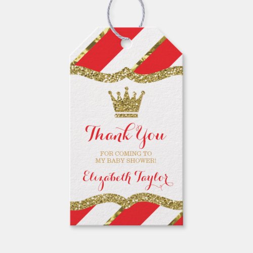 Prince Thank You Tag Red Faux Glitter Crown Gift Tags