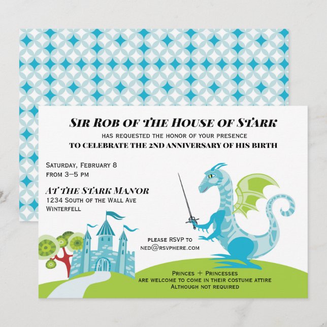 Prince turquoise and green Boy Birthday invitation (Front/Back)