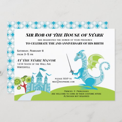 Prince turquoise and green Boy Birthday invitation