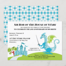 Prince turquoise and green Boy Birthday invitation