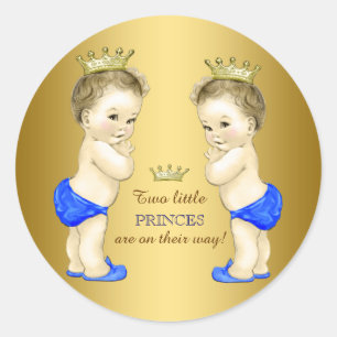 Prince Twin Boy Baby Shower Classic Round Sticker