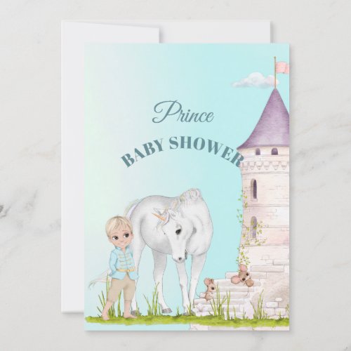 Prince Unicorn Blue Baby Boy Shower   Invitation