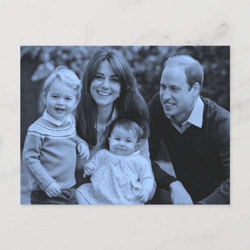 Prince William family Dec 2015 blue monochrome Postcard