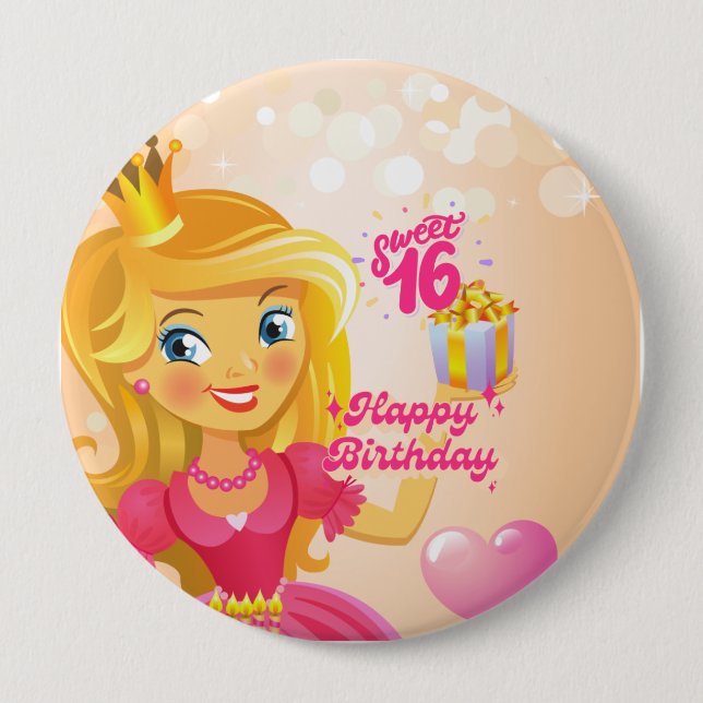 Princess 16th Birthday Button (Front)