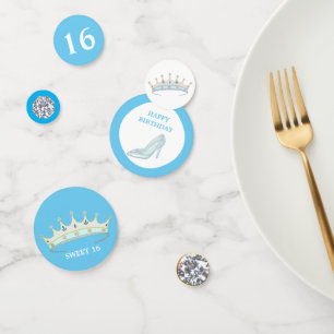Princess 16th Birthday on turquoise blue & white Confetti