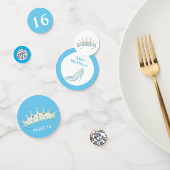 Princess 16th Birthday on turquoise blue & white Confetti (Group)