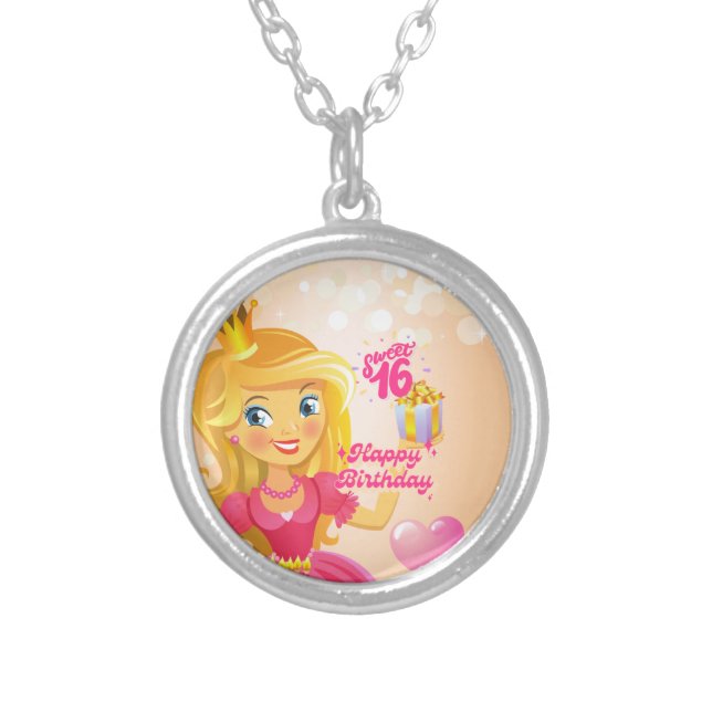 Princess 16th Birthday Silver Plated Necklace (Front)