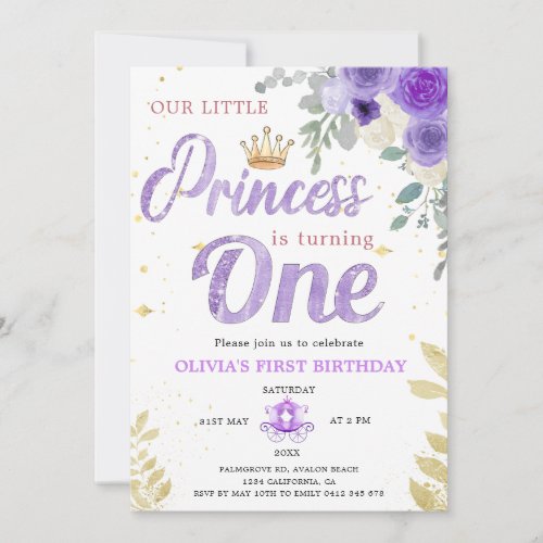 Princess 1St Birthday Crown Lilac Purple Invitation