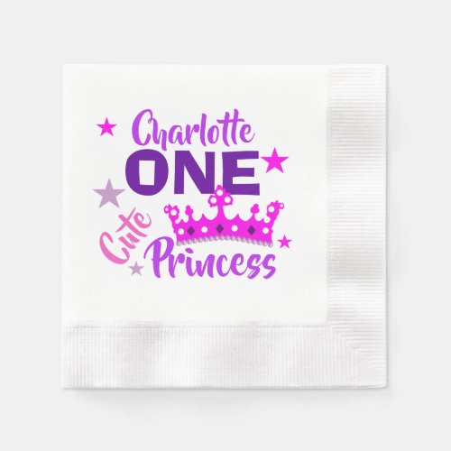 Princess 1st Birthday Girls Cute Personalized Paper Napkins