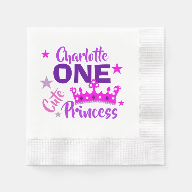 Princess 1st Birthday Girls Cute Personalized Paper Napkins (Front)