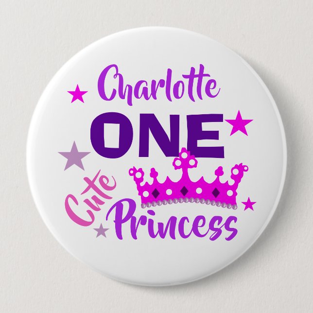 Princess 1st Birthday Girls Cute Personalized Pinback Button (Front)