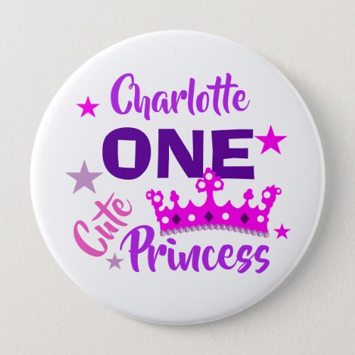 Princess 1st Birthday Girls Cute Personalized Pinback Button