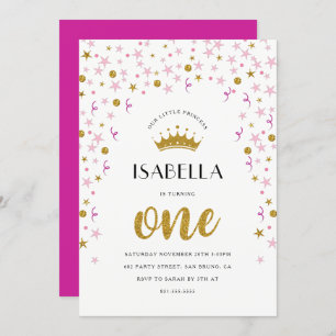 Princess 1st Birthday Gold & Pink Confetti Invitation