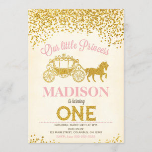 Princess 1st Birthday Invitation / Glitter