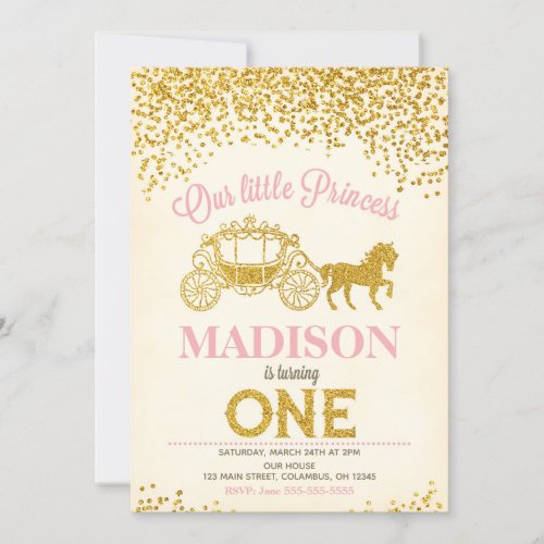 Princess 1st Birthday Invitation  Glitter