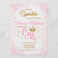 Princess 1st Birthday Invitation, Pink & Gold Invitation