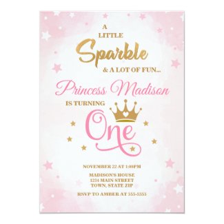 Princess 1st Birthday Invitation, Pink & Gold Invitation