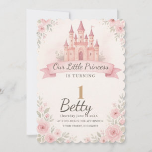 PRINCESS 1st Birthday Party Invitations. Editable 