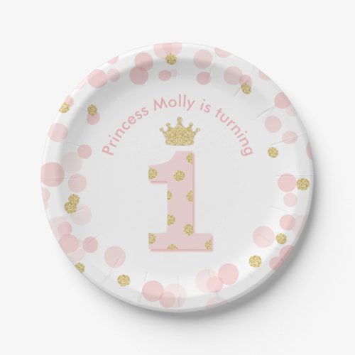 Princess 1st Birthday Party Pink Gold Confetti Paper Plates